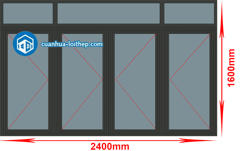 Kích thước cửa sổ nhôm Xingfa 4 cánh