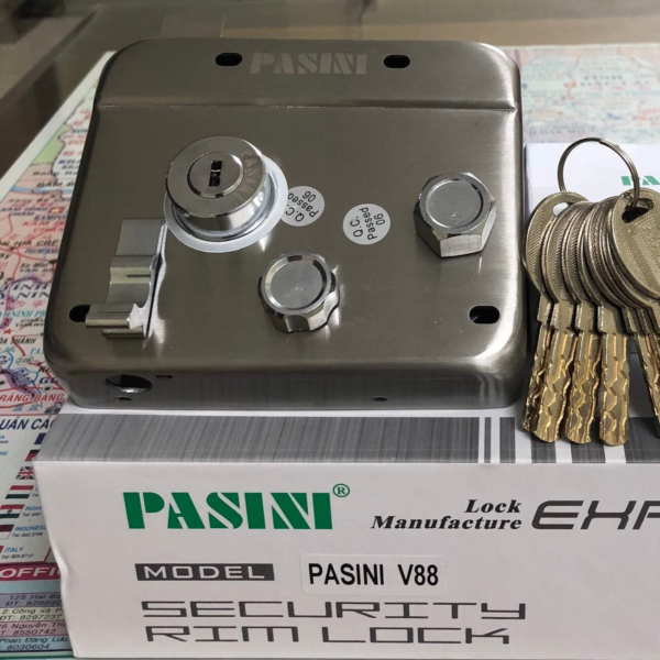 Khóa cửa cổng Pasini V88B đầu bằng Inox SUS 304