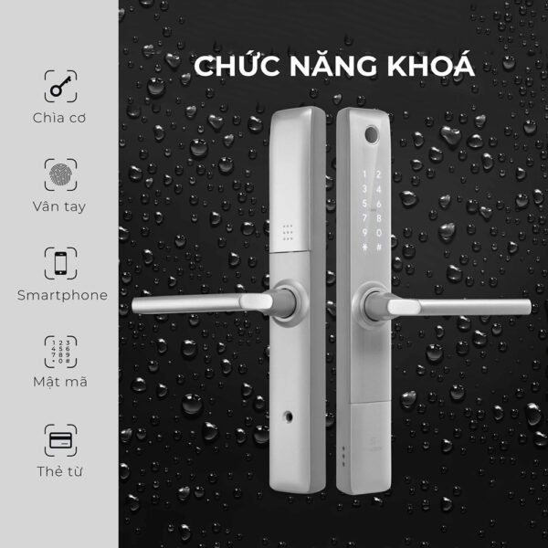 Khóa cửa Ticklock I720 màu trắng bạc - Hình ảnh 2