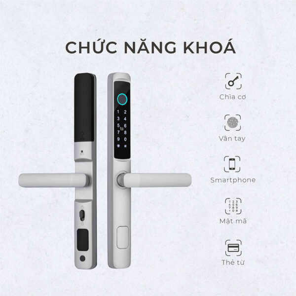 Khóa cửa Ticklock I900N màu trắng bạc - Hình ảnh 2
