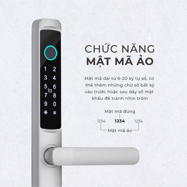Khóa cửa Ticklock I900N màu trắng bạc - Hình ảnh 4