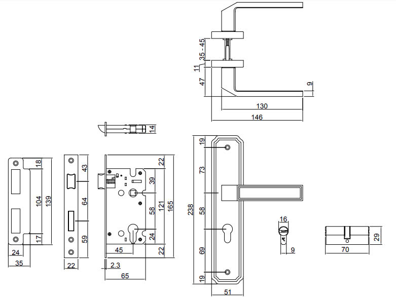 Thông số kỹ thuật Khóa cửa VICKINI 32013.002
