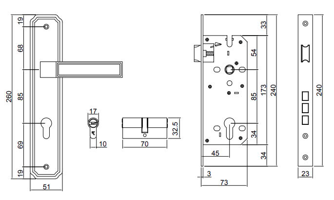 Thông số kỹ thuật Khóa cửa VICKINI 33013.002
