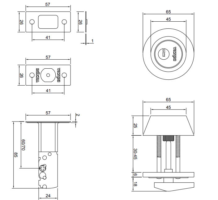 Thông số kỹ thuật Khóa cửa thêm Inox 304 VICKINI 30101.001