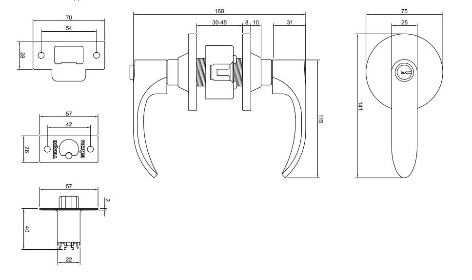 Thông số kỹ thuật Khóa tròn tay gạt hợp kim kẽm 31686.001