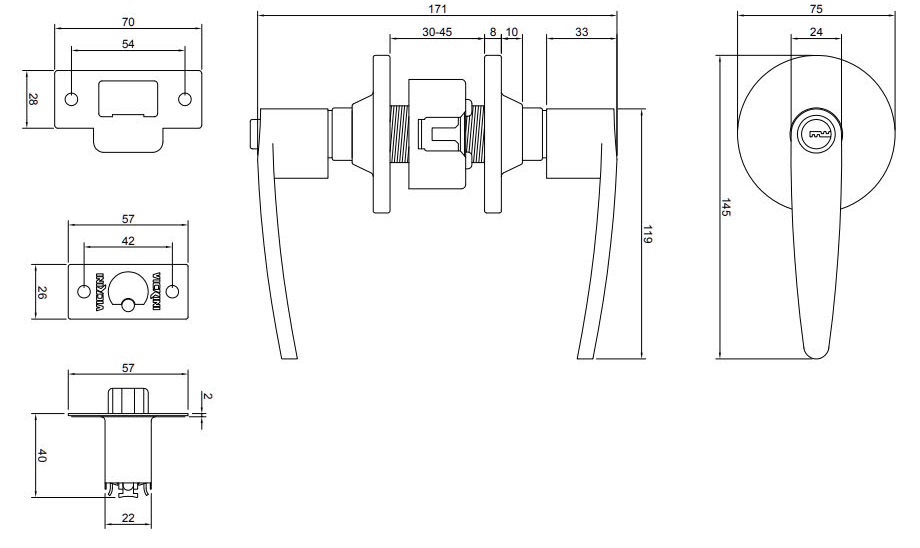 Thông số kỹ thuật Khóa tròn tay gạt hợp kim kẽm 31687.001