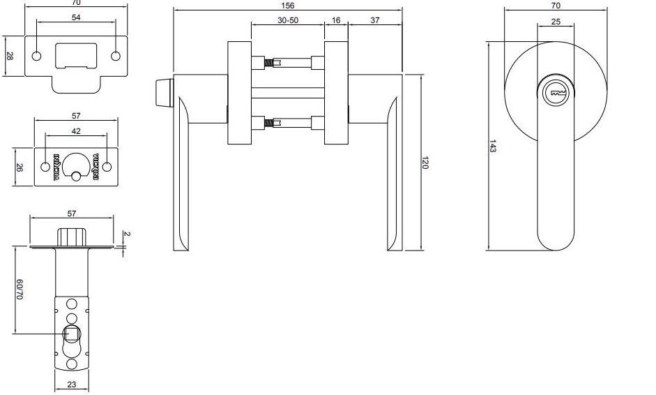 Thông số kỹ thuật Khóa tròn tay gạt hợp kim kẽm 31688.001