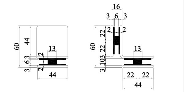 Kẹp kính L kính kính 90 độ VICKINI 64423.001 PSS - Hình ảnh 2