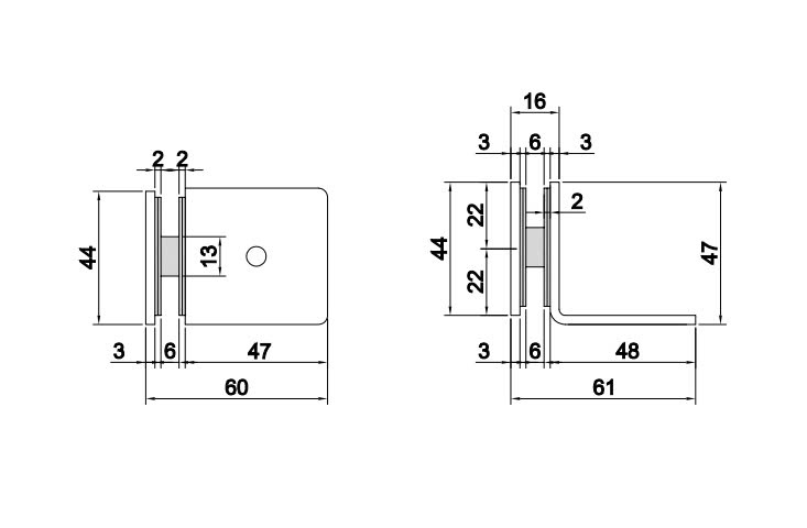 Thông số kỹ thuật kẹp kính L tường kính VICKINI 64422.001