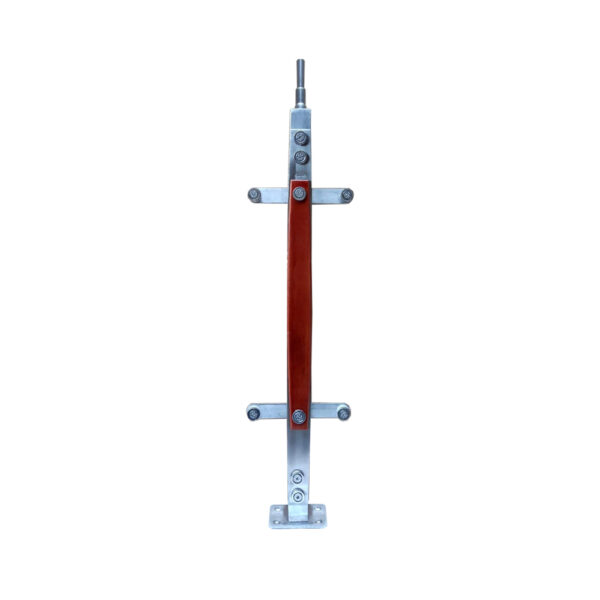 Trụ cầu thang kính TLC008-001 Inox 304 ốp gỗ đế mặt