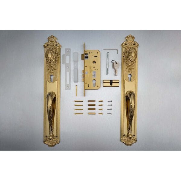 Khóa cửa gỗ đại sảnh đồng thau HC8524 PVD Gold dài 505 - Hình ảnh 5
