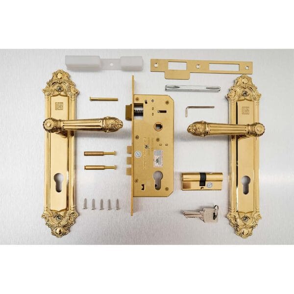 Bộ khóa tay nắm đồng thau HC 8526 PVD Gold dài 303 - Hình ảnh 5