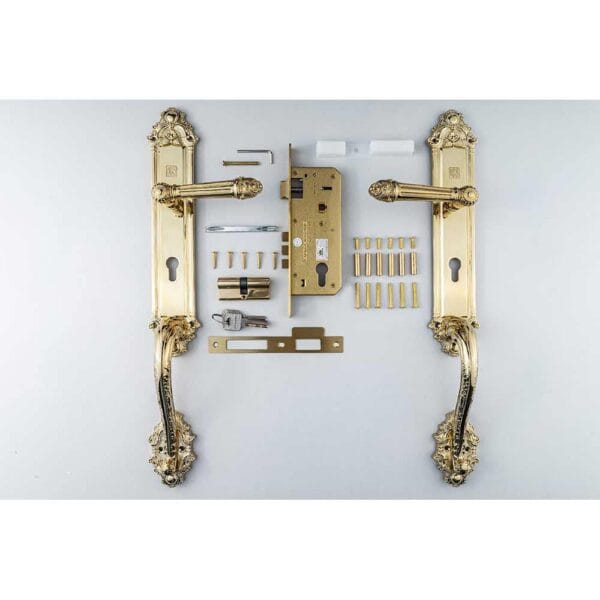 Khóa cửa gỗ đại sảnh đồng thau HC8526 PVD Gold dài 590 - Hình ảnh 5