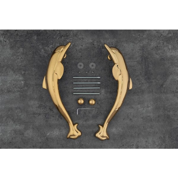 Tay nắm cửa gỗ đại sảnh đồng thau DOLPHIN PVD Gold dài 368 - Hình ảnh 4