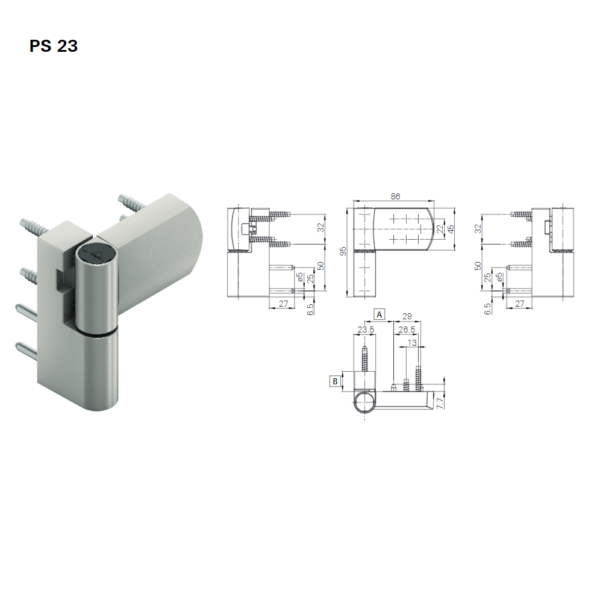 Bản lề 3D Roto PS23 80kg  cửa nhựa lõi thép uPVC - Hình ảnh 4