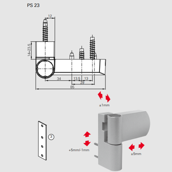 Bản lề 3D Roto PS23 80kg  cửa nhựa lõi thép uPVC - Hình ảnh 6