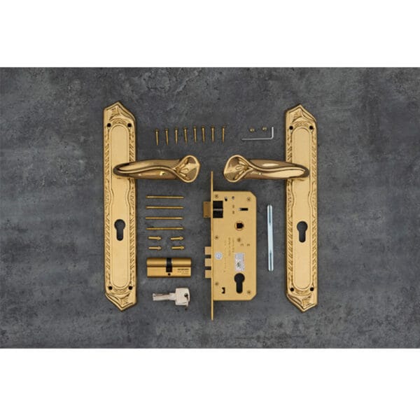 Khóa cửa gỗ đại đồng thau HC85 QUEEN PVD Gold dài 370 - Hình ảnh 4