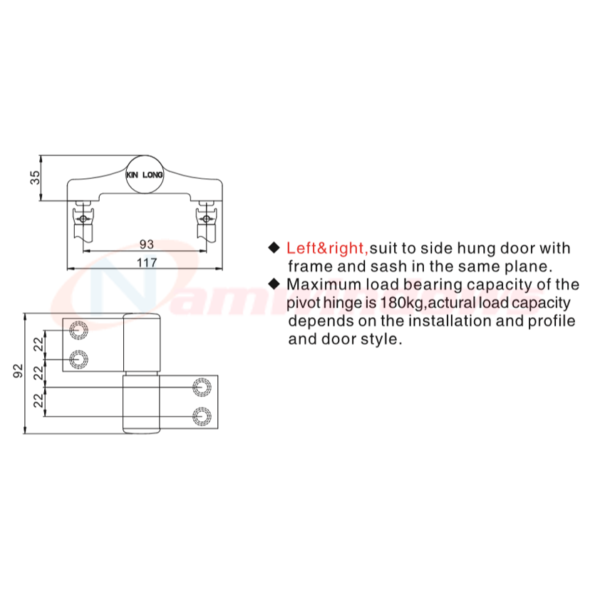 Bản lề 3D Kinlong LHD93A cánh cánh màu đen, trắng xám - Hình ảnh 7