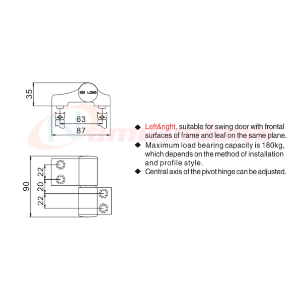 Bản lề 3D Kinlong LHD63 khung cánh màu trắng, đen, xám - Hình ảnh 6
