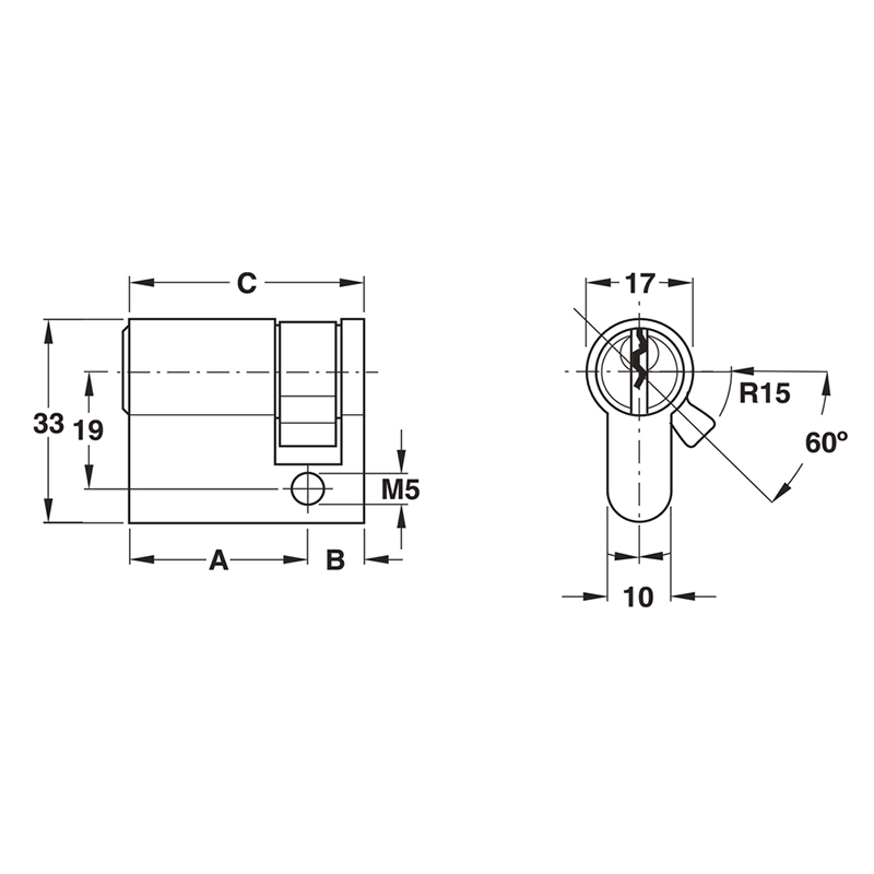 Thông số kĩ thuật lõi khóa 1 đầu chìa Hafele 916.00.603 45,5mm