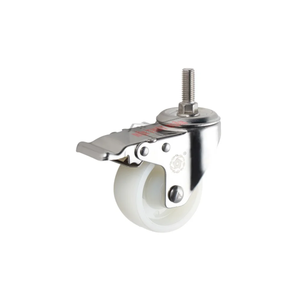 Bánh xe đẩy BXD010 cọc vít khóa kép càng inox Bánh xe đẩy BXD010 cọc vít khóa kép càng inox