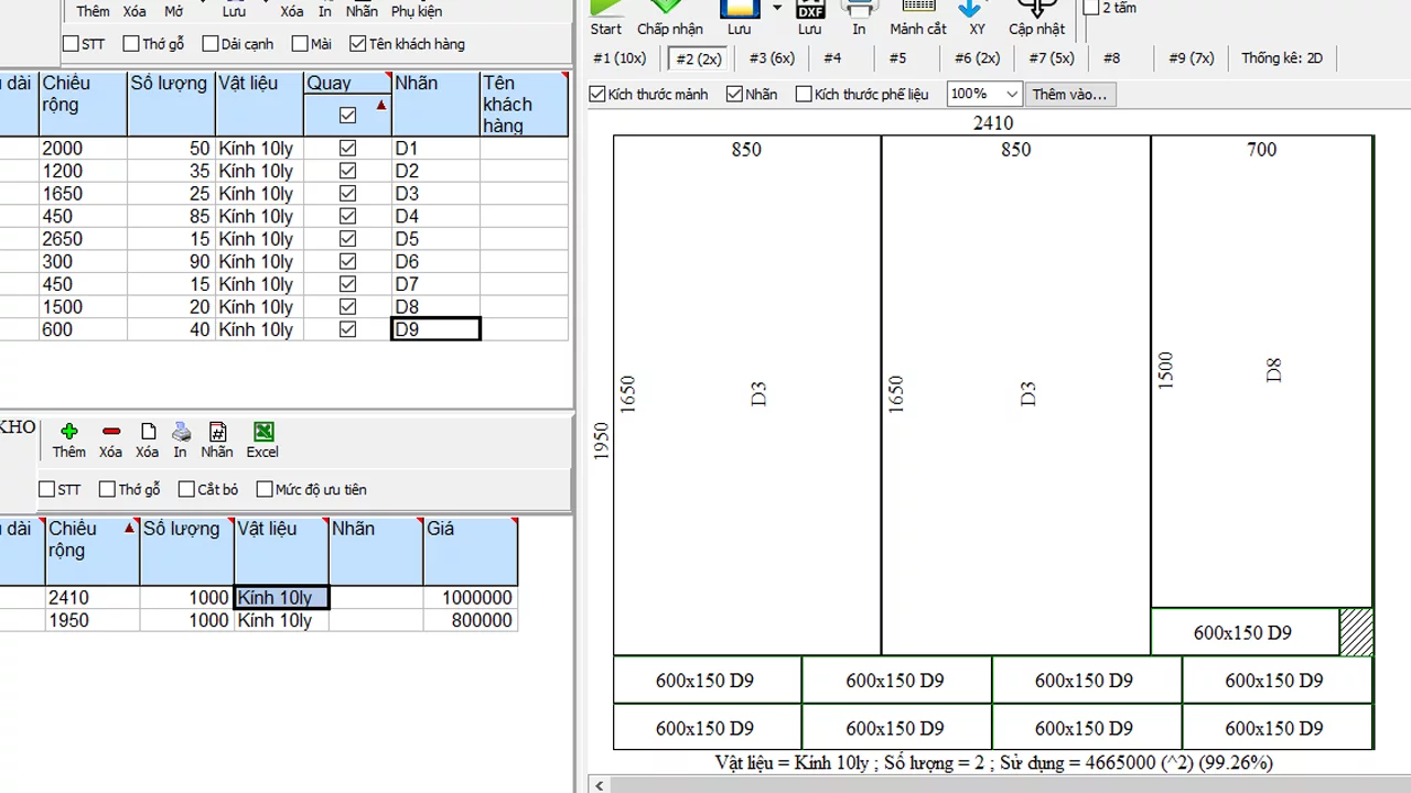 Cách chia cắt kính bằng phần mềm Cutting Optimization Pro