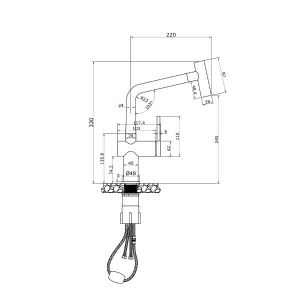 Thông số kỹ thuật vòi nước nóng lạnh Konox Volta Chrome