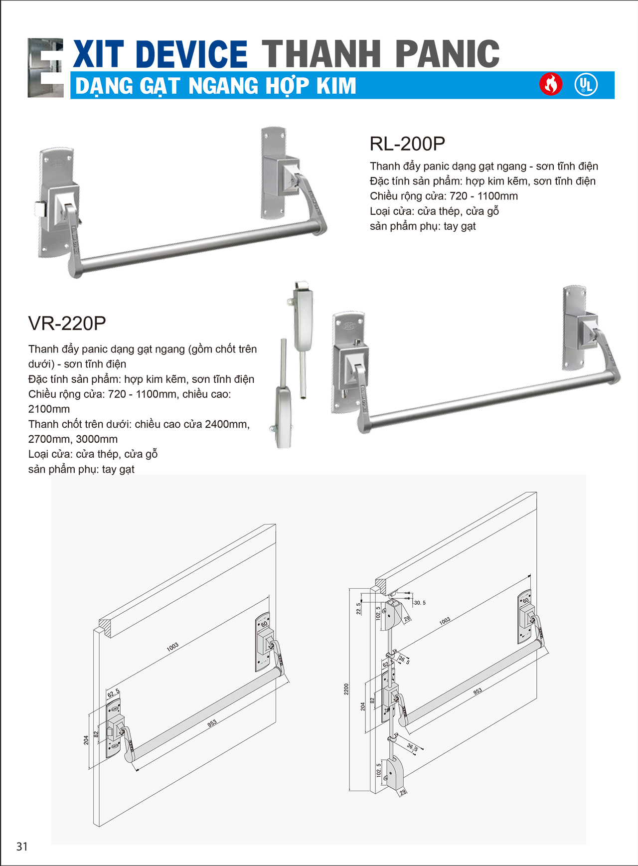 Thông tin thanh gạt cửa thoát hiểm đơn Golden King RL-200