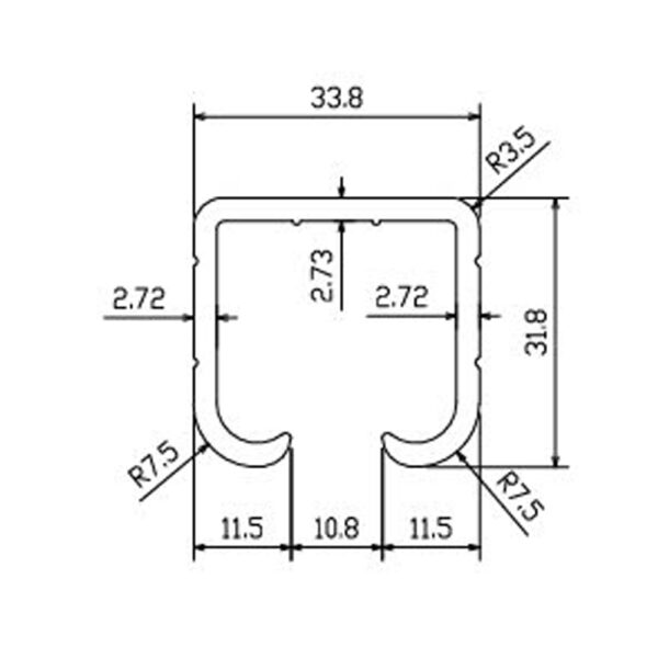 Thông số kỹ thuật máng nhôm cửa lùa treo RNCL003