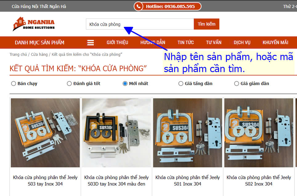 Tìm sản phẩm từ thanh tìm kiếm