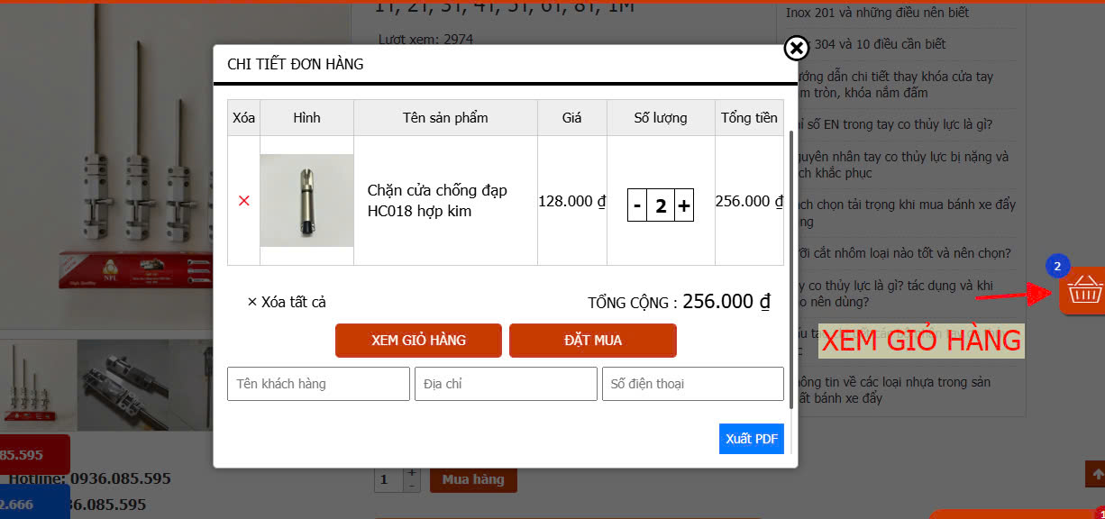 Xem lại giỏ hàng để điều chỉnh số lượng, xóa sản phẩm