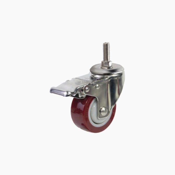 Bánh xe cọc vít nhựa PU đỏ BXD062-075 xoay khóa càng inox