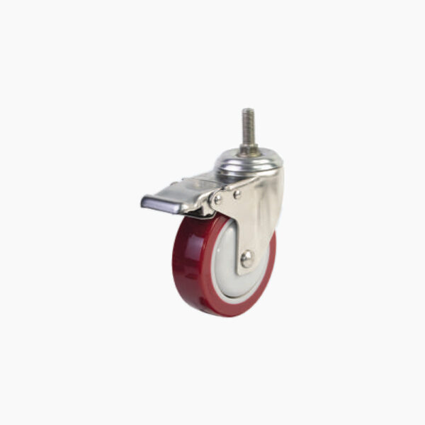 Bánh xe cọc vít nhựa PU đỏ BXD062-100 xoay khóa càng inox