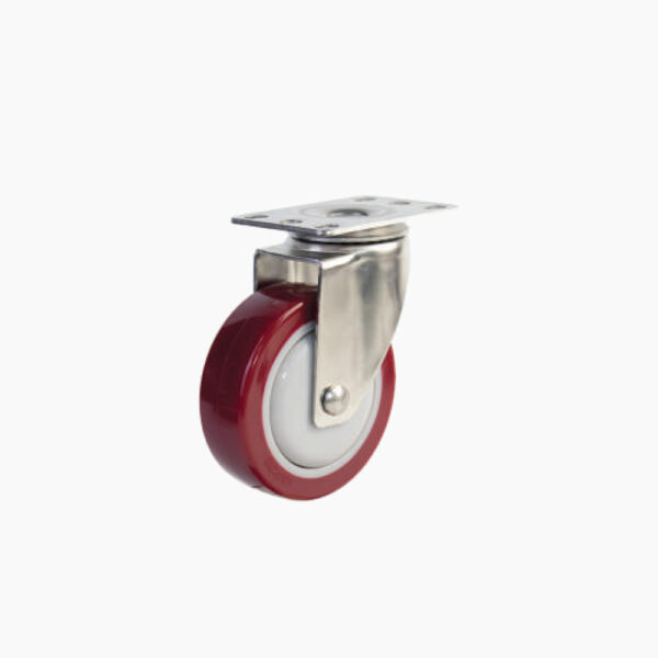 Bánh xe đẩy nhựa PU đỏ BXD059 xoay càng inox