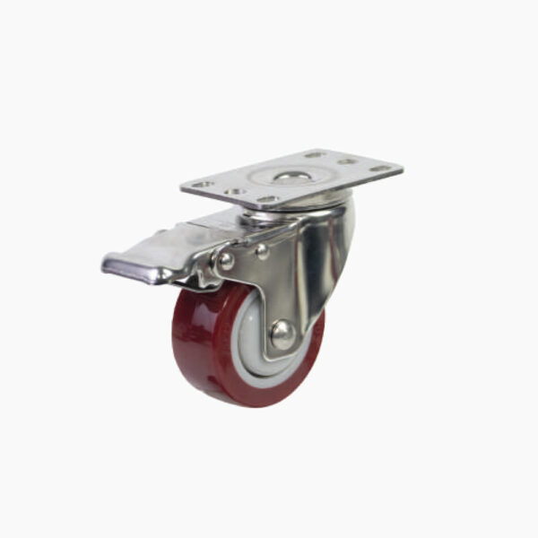 Bánh xe đẩy nhựa PU đỏ BXD060-075 xoay khóa càng inox