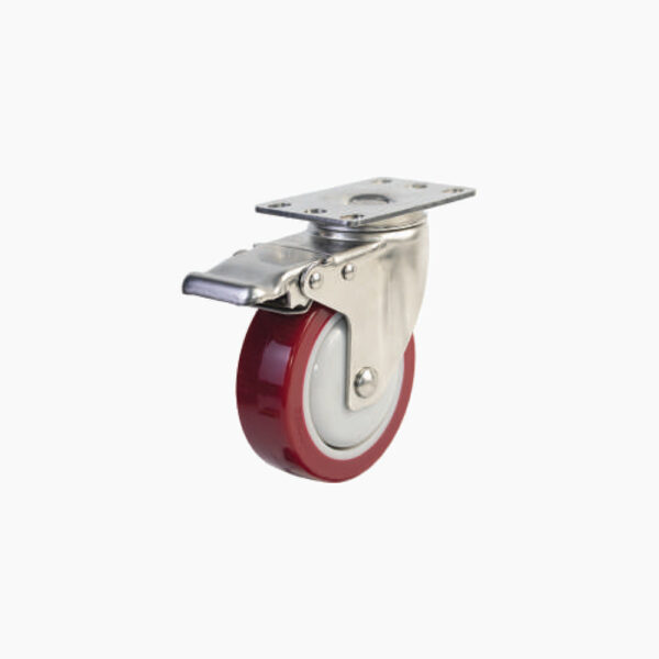 Bánh xe đẩy nhựa PU đỏ BXD060-100 xoay khóa càng inox