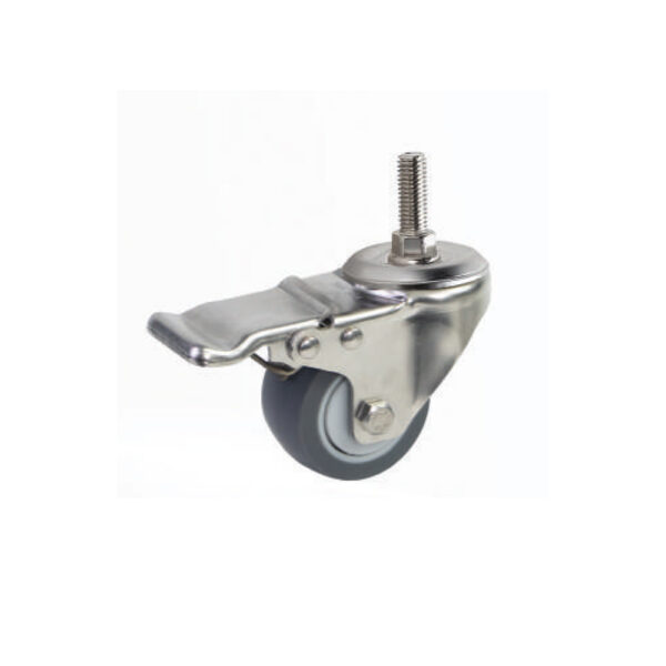 Bánh xe đẩy nhựa TPR BXD004 Ø50mm càng inox 304 cọc vít khóa kép
