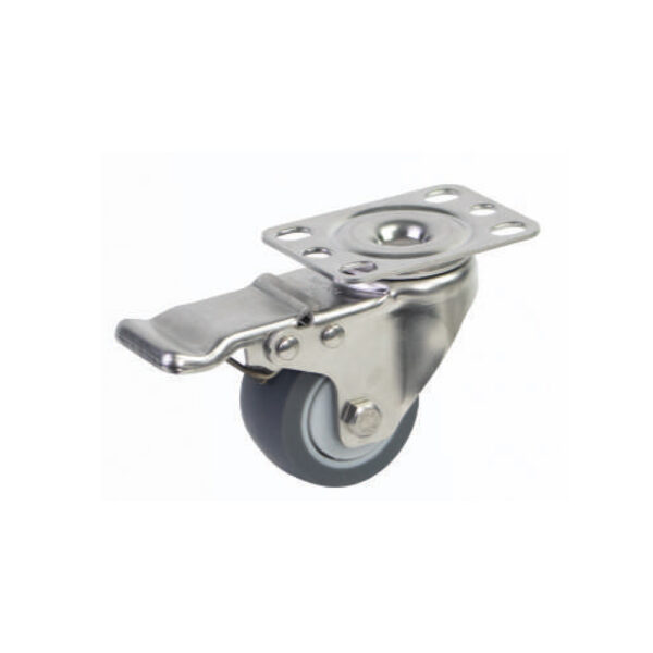 Bánh xe đẩy nhựa TPR BXD004 Ø50mm càng inox 304 xoay khóa kép