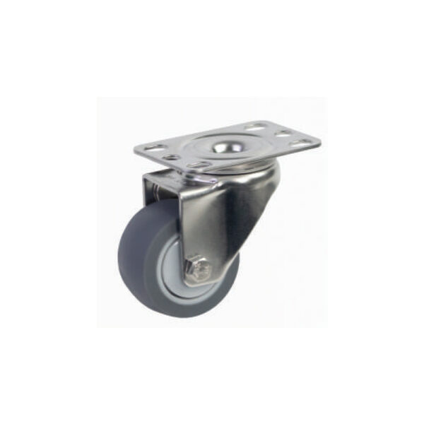Bánh xe đẩy nhựa TPR BXD004 Ø50mm càng inox 304 xoay không khóa
