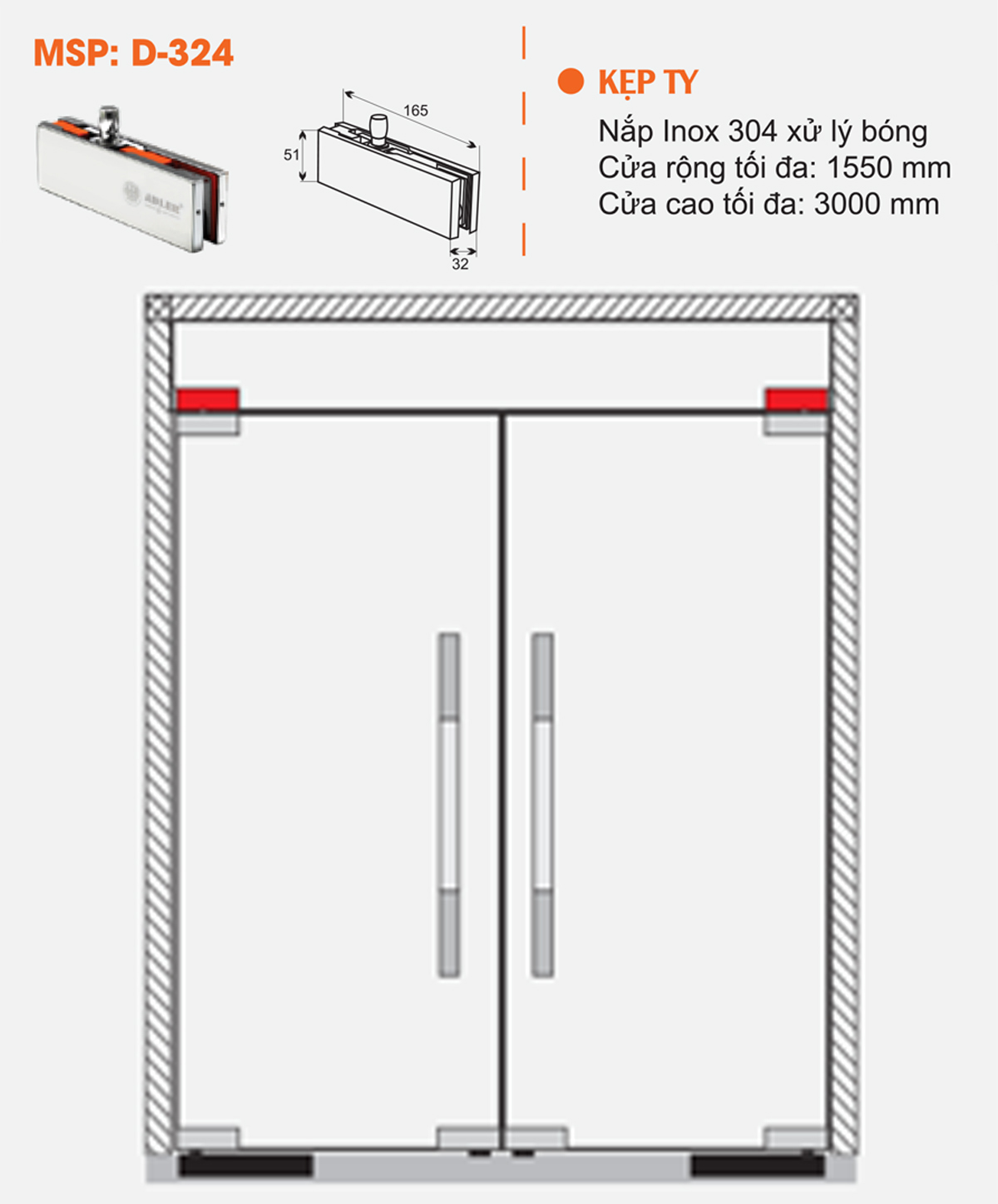 Thông số kỹ thuật kẹp kính đỉnh ADLER D324