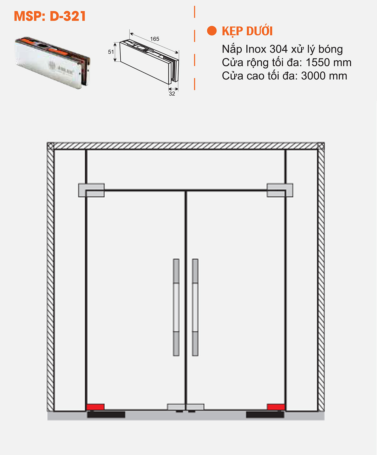 Thông số kỹ thuật kẹp kính dưới ADLER D321