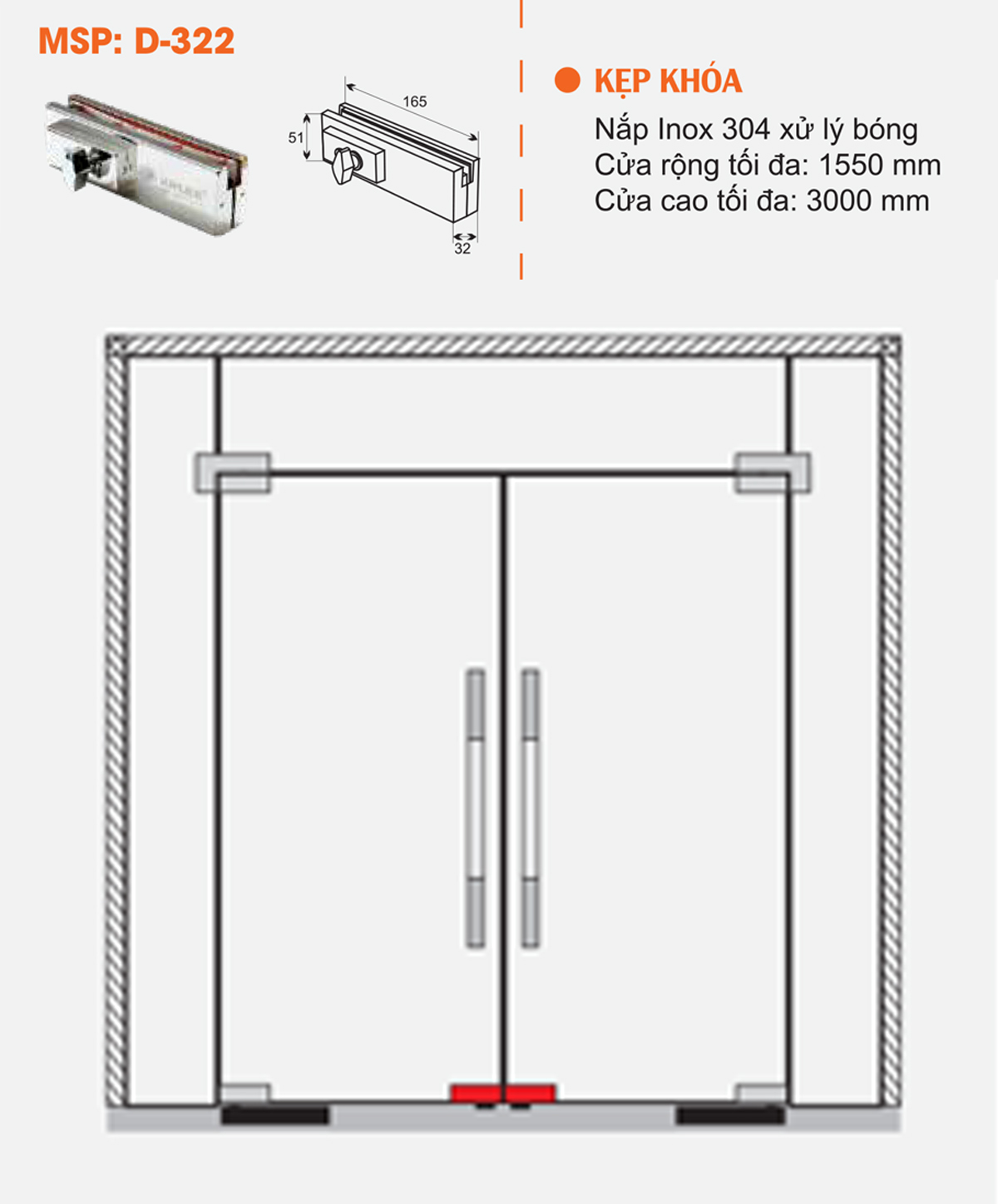 Thông số kỹ thuật kẹp kính khóa ADLER D322