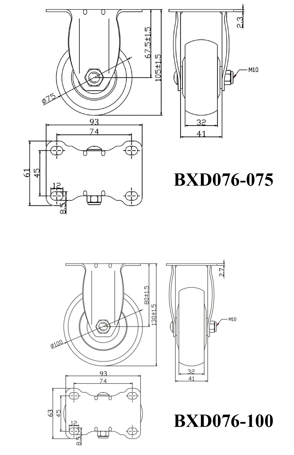 Thông số kỹ thuật bánh xe đẩy TPR xanh lam BXD076 cố định