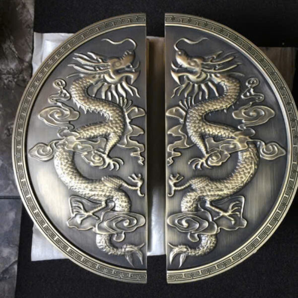 Tay nắm cửa tròn đồng thau TN092 họa tiết rồng đồng cổ