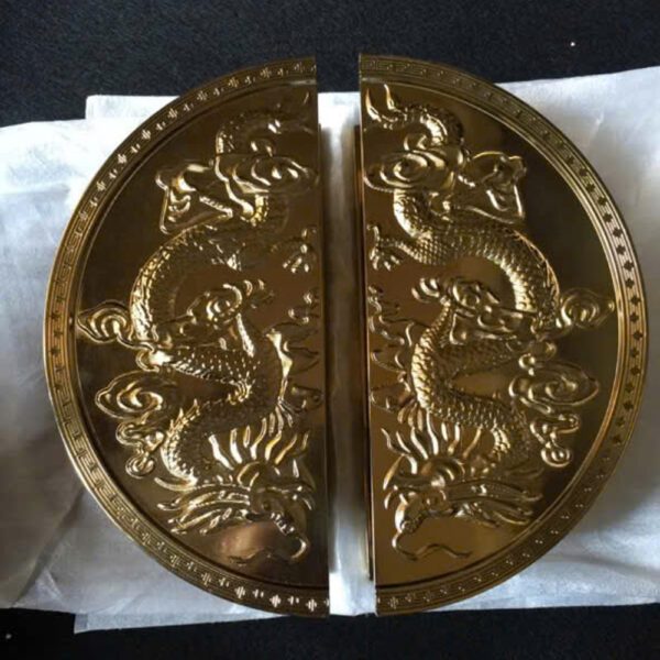 Tay nắm cửa tròn đồng thau TN092 họa tiết rồng vàng