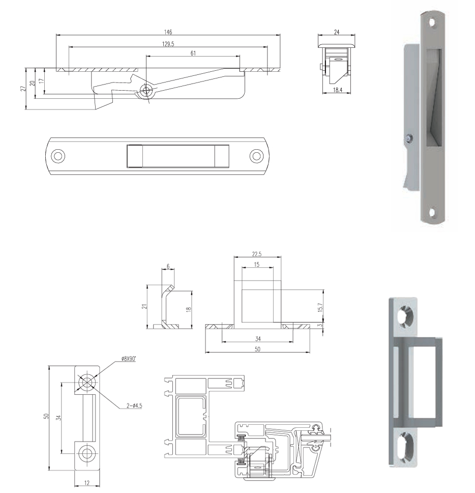 Thông số kỹ thuật chốt sập cửa lùa nhựa lõi thép