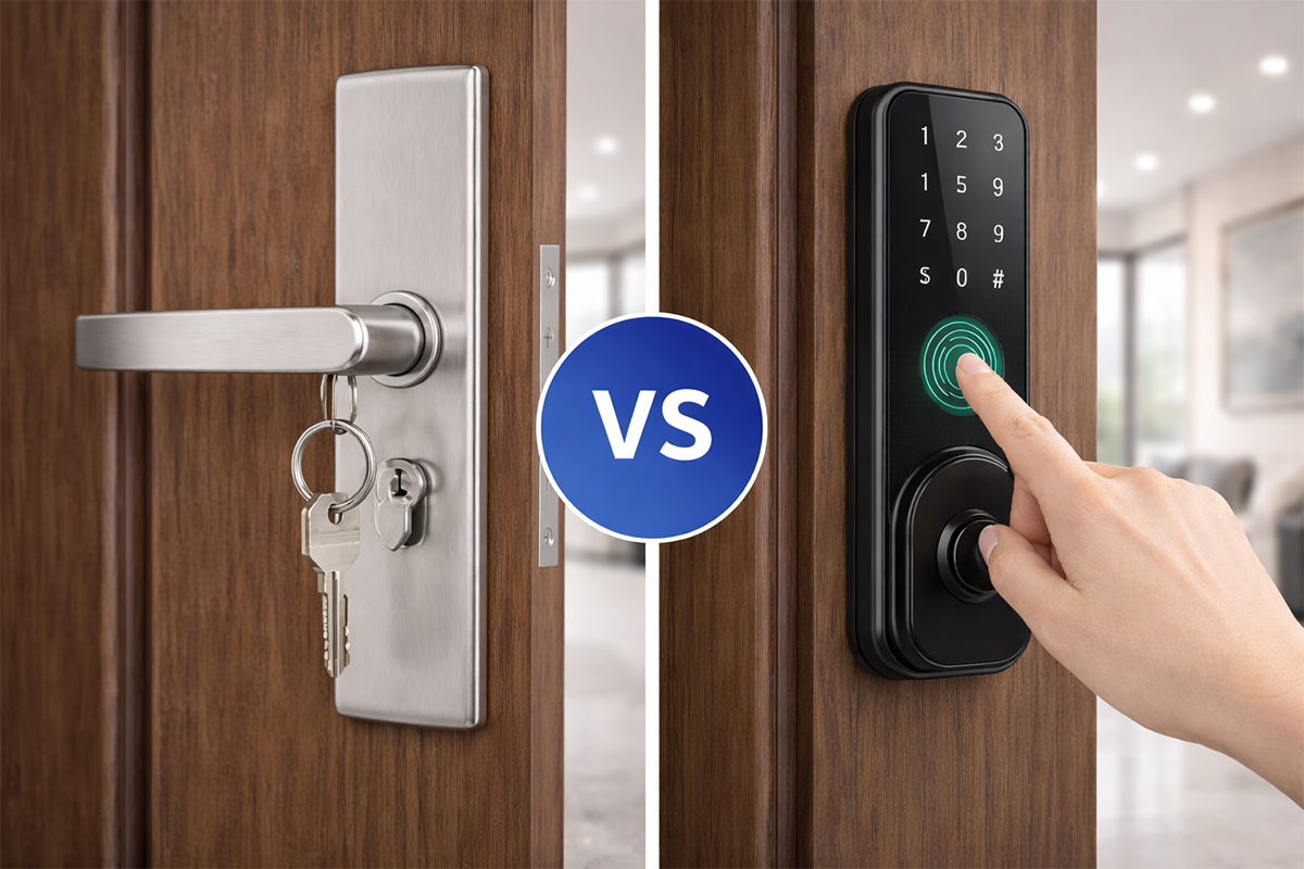Khóa cơ phải dùng chìa, khóa điện tử có thể dùng vân tay, thẻ từ, điện thoại, điều khiển để mở