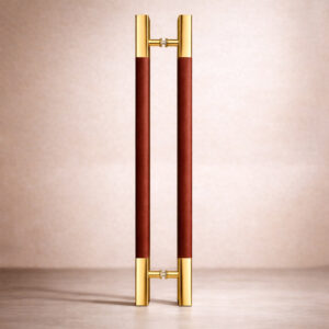 Tay nắm cửa TN135 Inox 304 hộp 30x60mm bọc da nâu đỏ