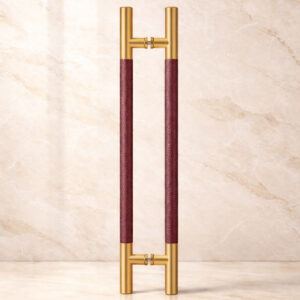 Tay nắm cửa TN145 Inox 304 ø38 bọc da nâu đỏ